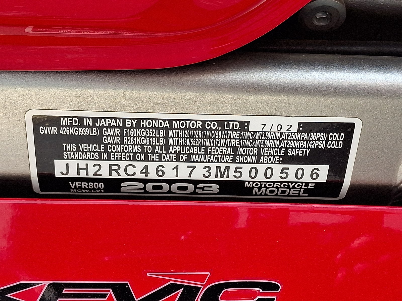 2003 Honda VFR 800 Base